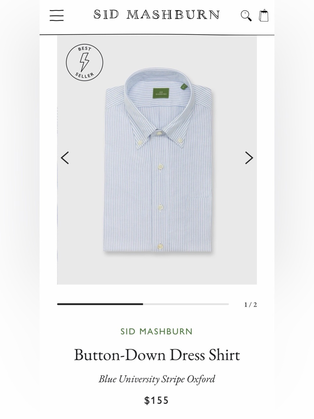 Sid Mashburn Blue University Stripe Oxford Button Down Shirt, Men’s 14.5/34